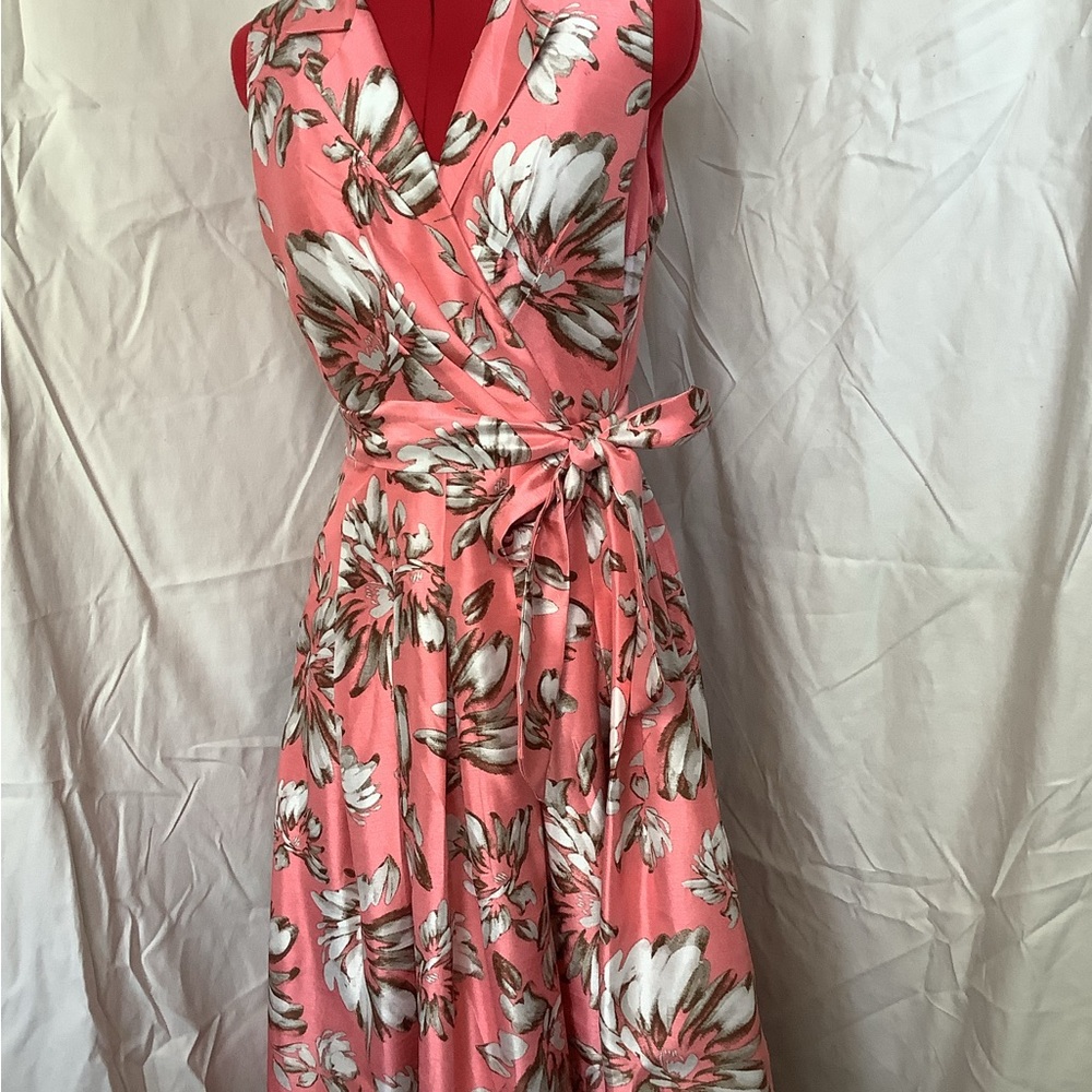 Jessica Howard Pink Sleeveless Wrap Midi Dress